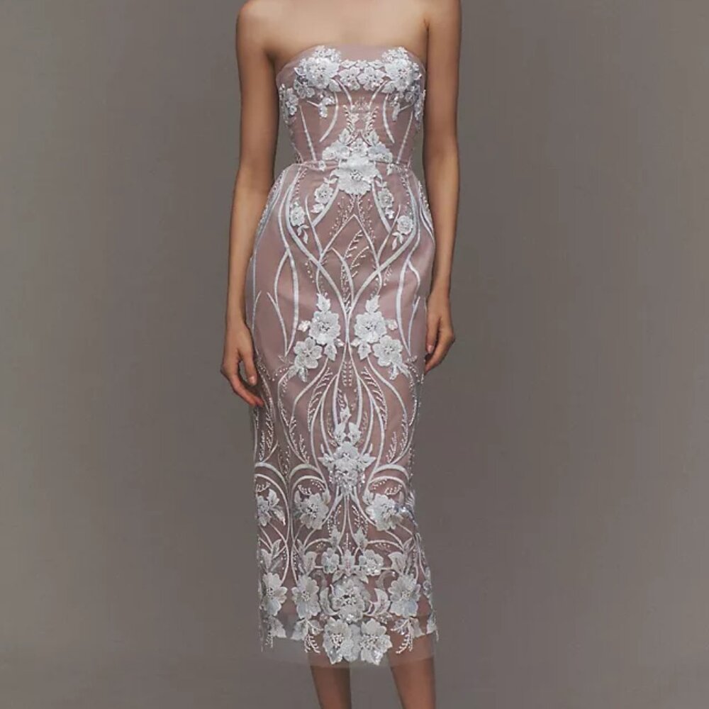 Helsi Catherine Strapless Embroidered Sequin Column Midi Dress Size XS NWT - Picture 2 of 9